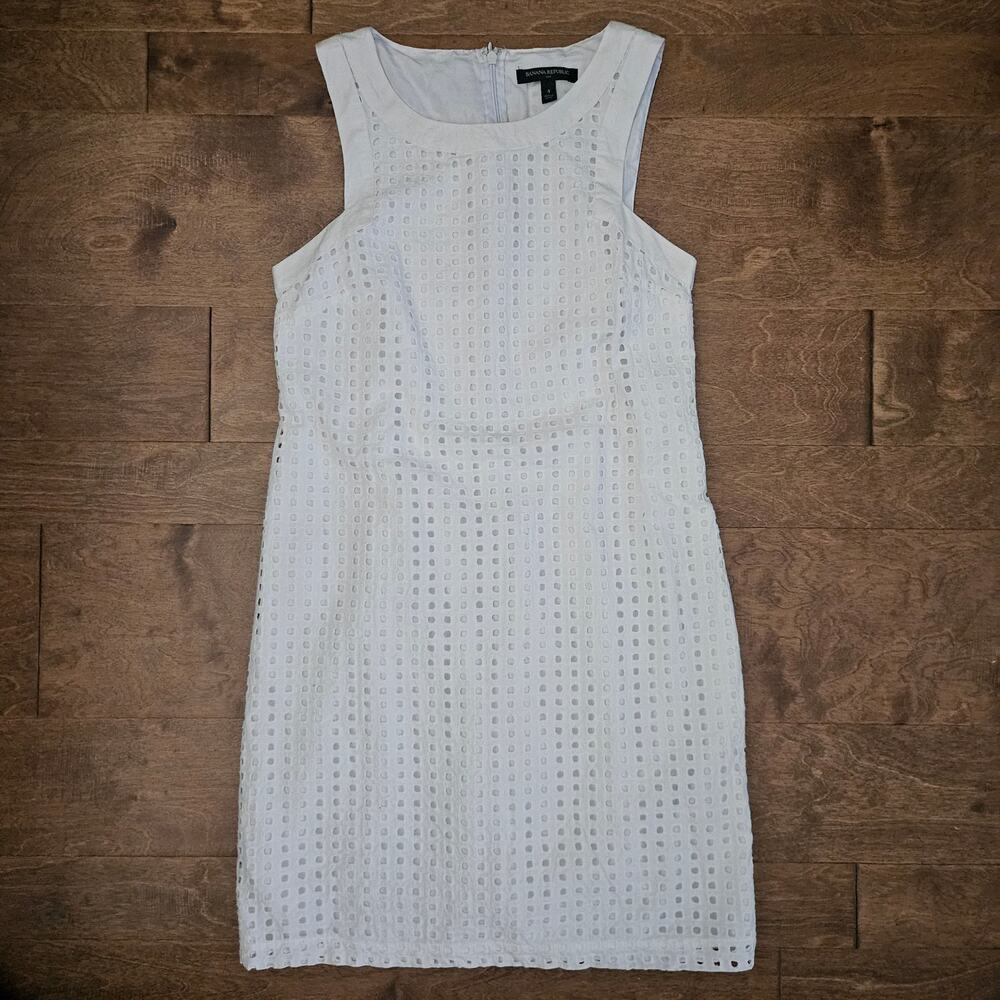 Banana Republic Eyelet Shift Dress Womens 4 White Cotton Sleeveless Lined Summer